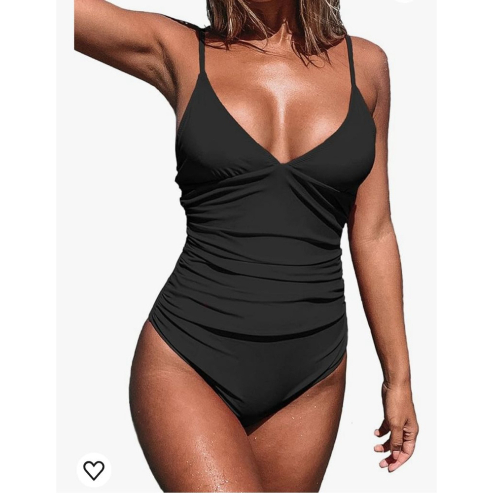 CUPSHE Women's Shirring Design‎ V-Neck Low Back One Piece Swimsuit sz sm